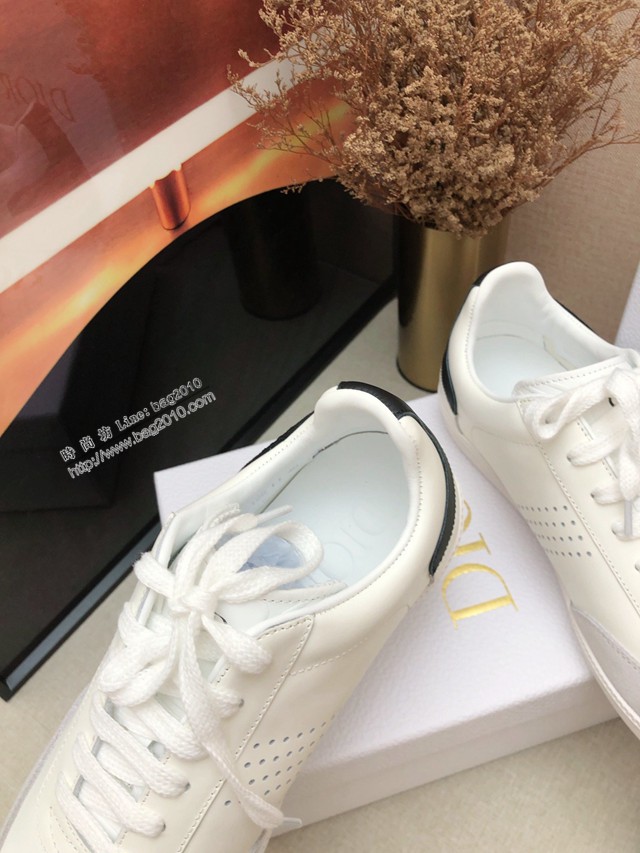 Dior明星同款平底圓頭運動鞋 迪奧2021春夏最新情侶款系帶休閒小白鞋 CD字母logo小蜜蜂印花拼色德訓鞋 dx3499